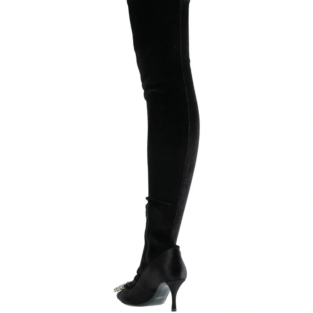 ROGER VIVIER Crystal-embellished velvet over-the-knee boots